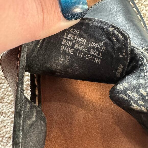 Minnetonka Black Leather Platform Slides Slip On Sandals Women's Size 9 Open Toe - Picture 11 of 11